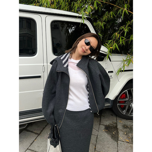 IMMI秋冬羊毛针织廓形夹克外套女