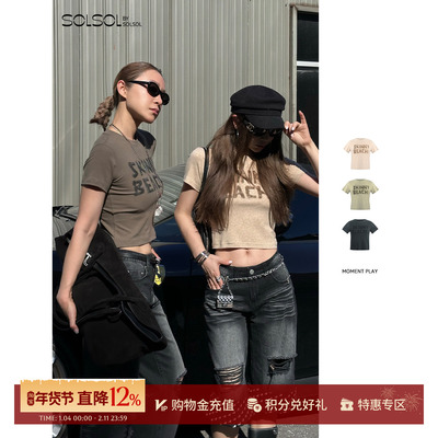 MOMENTPLAY秋冬女士平面合身T恤