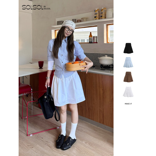 MAKE IF 设计师品牌 25早秋 棉质褶皱半裙 SOLSOL买手店