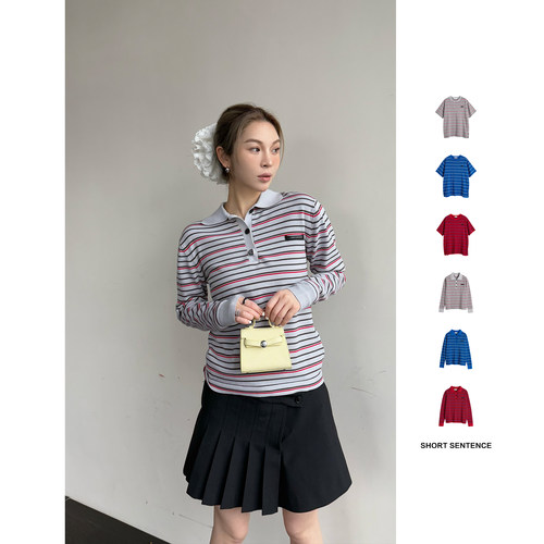 SHORTSENTENCE设计师25春夏撞色条纹POLO领长袖【特价款现货】