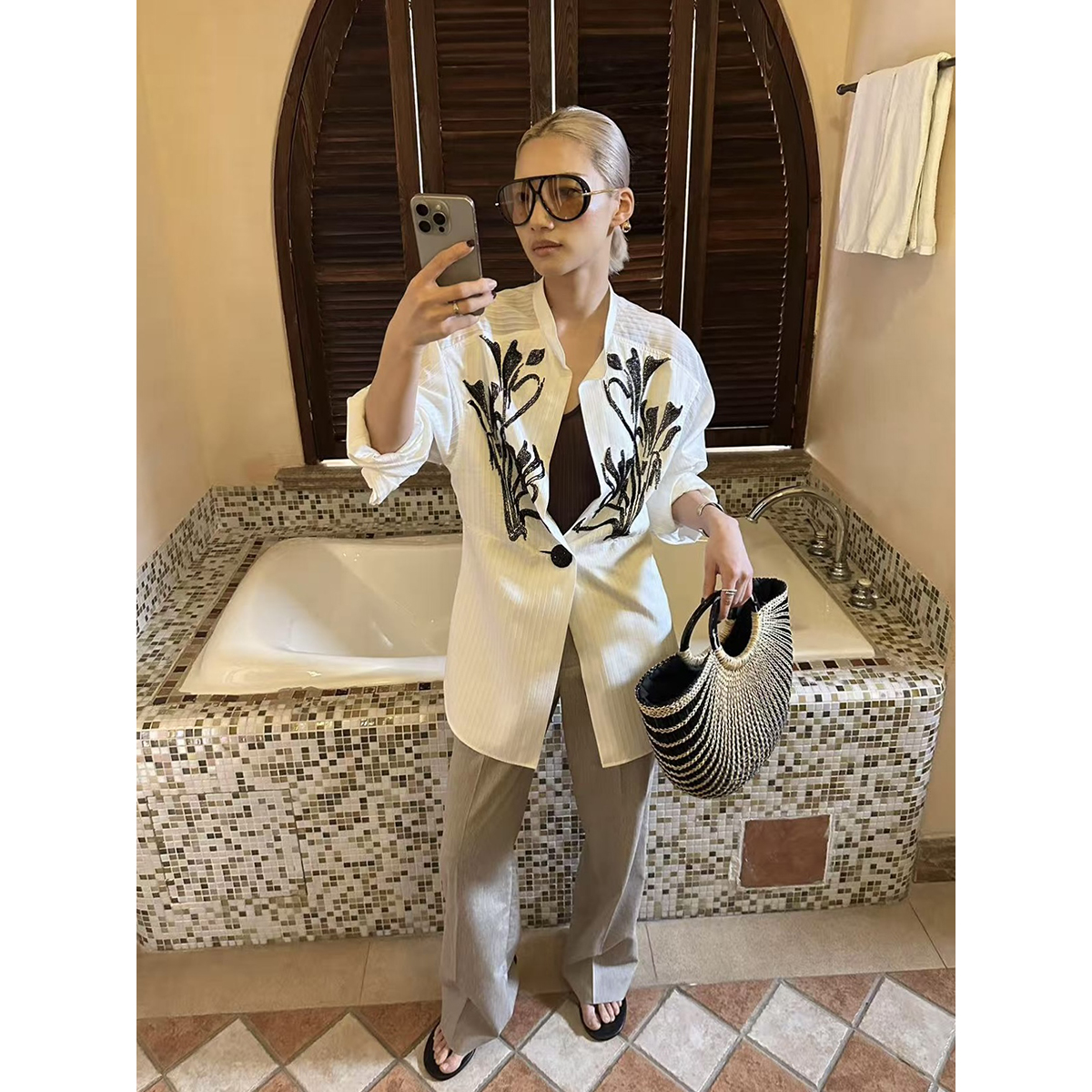 JACQUESWEI新品钉珠一粒扣衬衫