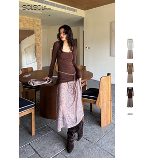 腰果花撞色真两件U领连衣裙 25早秋新品 SOLSOL 设计师品牌 ODTD