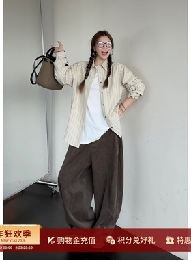 MESTRIO 25秋冬新款休闲棉麻混纺复古衬衫/侧搭片短裙SOLSOL