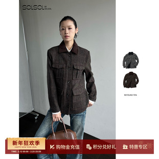 REFOUND TEN 设计师品牌25秋冬新品纯羊毛撞色领多口袋呢子外套