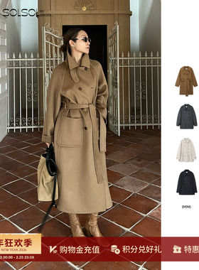 IMMI 25秋冬新品羊绒双面呢双排扣腰带大衣/长大衣/外套SOLSOL