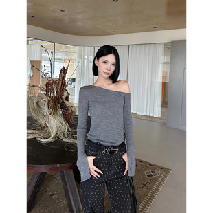 SOLSOL买手店MANZANILLA品牌24秋冬新款 超细精纺羊毛斜肩T恤长袖