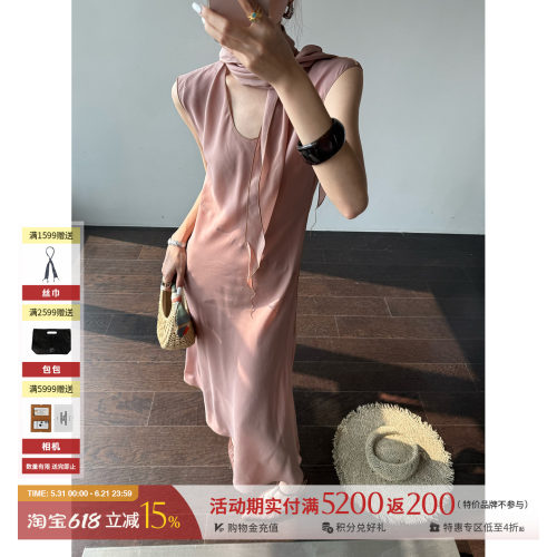 RODERICWONG斜裁拼接两穿连衣裙