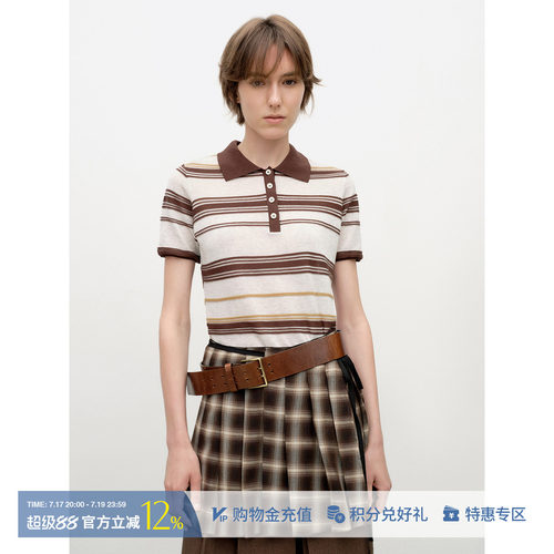 LOSTINECHO针织条纹短袖上衣