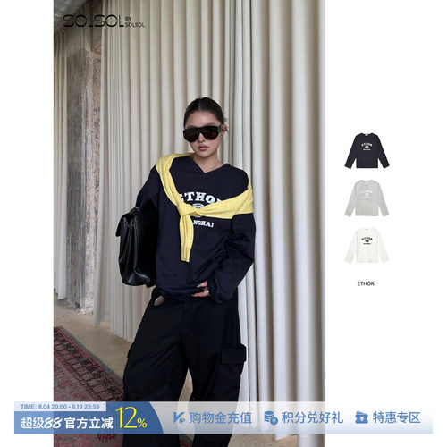 ETHORLOGO印花棒球长袖T恤