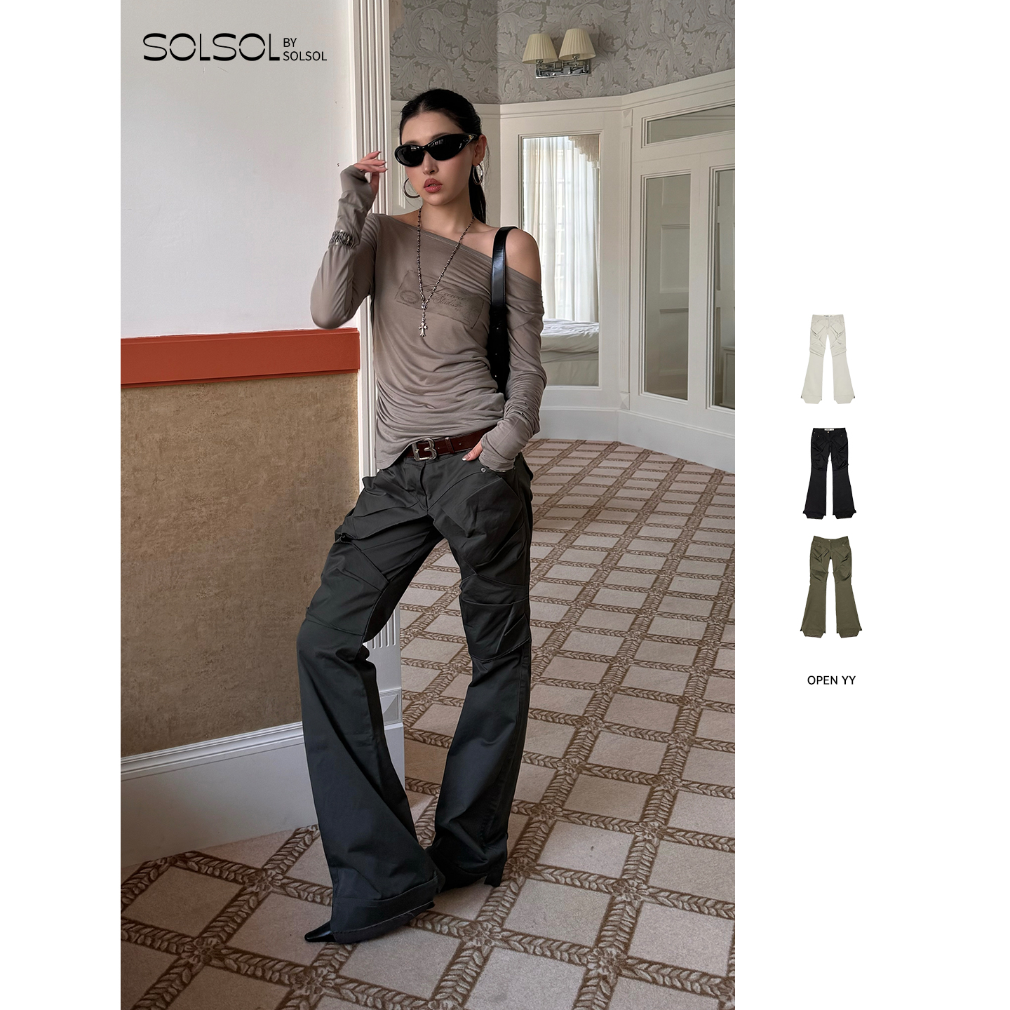 SOLSOL买手店 OPEN YY 25早春新品 设计师品牌褶皱工装伞兵休闲裤