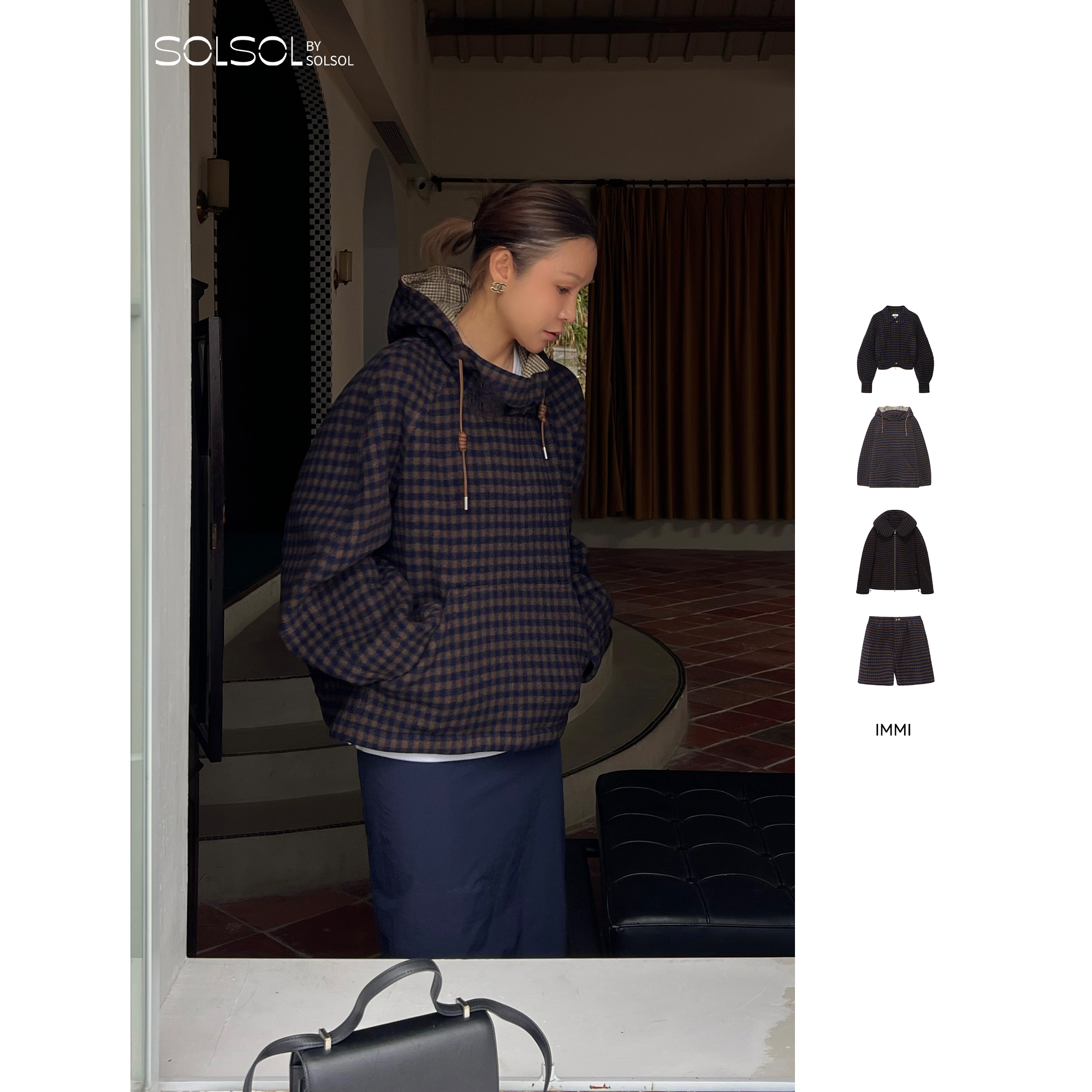 IMMI 设计师25秋冬新品格纹羊绒呢短款夹克/卫衣/短裤SOLSOL