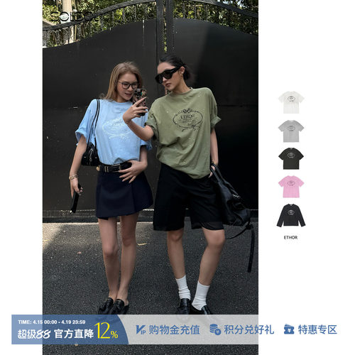 ETHOR印花logo烫钻长袖/短袖T恤