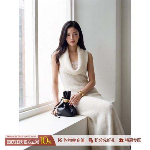 CNLEEWEI亮片马海毛毛织连衣裙
