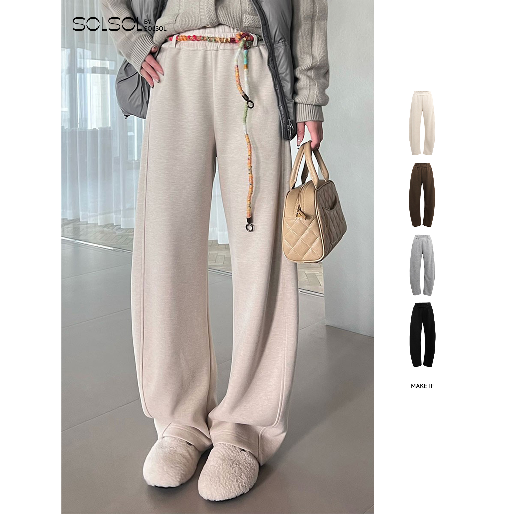 【7折】MAKE IF 秋冬显瘦设计师温暖冬日绵羊毛松弛休闲裤SOLSOL