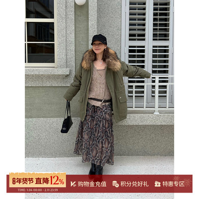 MOMENTPLAY皮草毛领装饰猎装羽绒