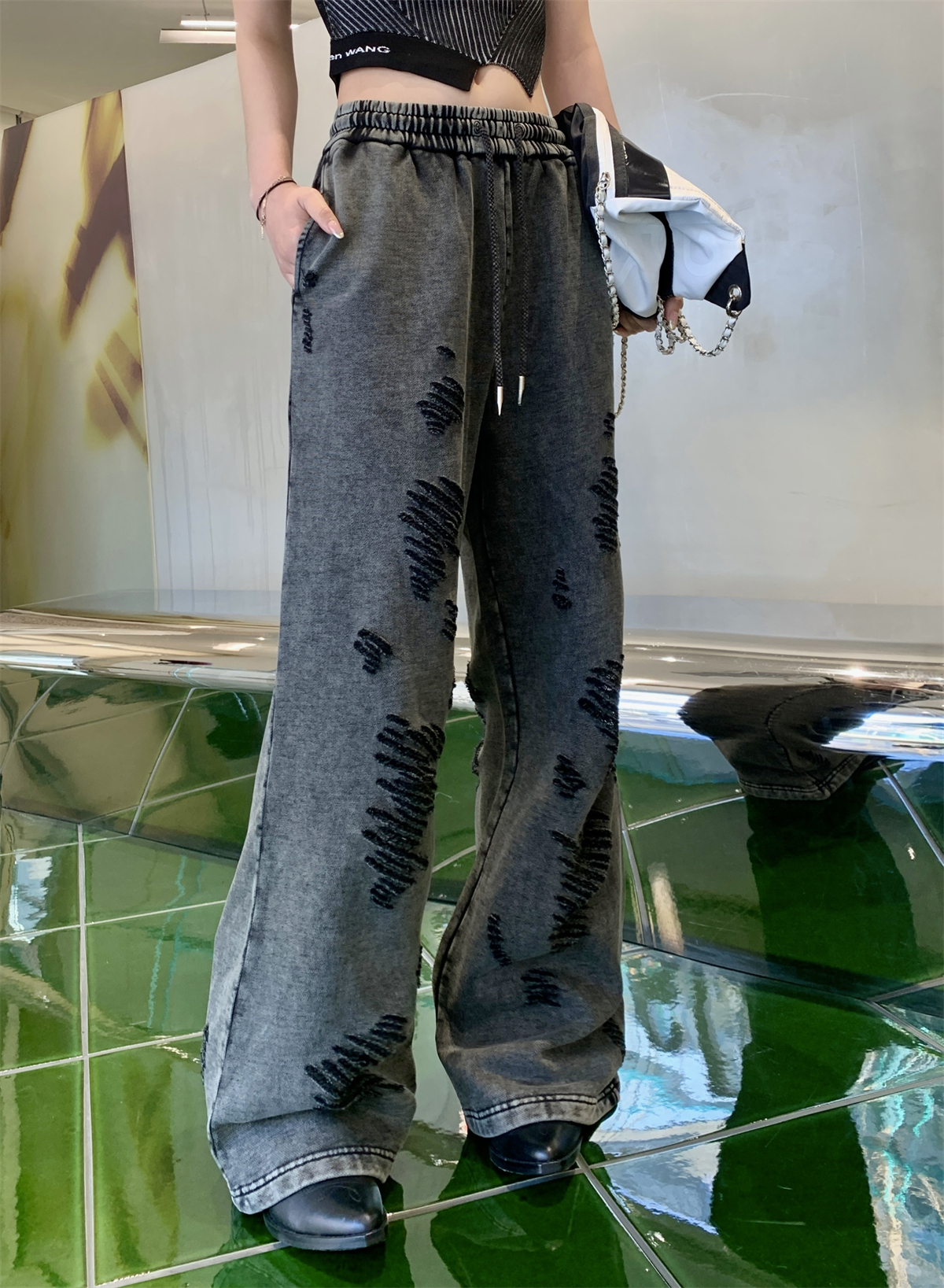 拼接直筒裤运动裤FENGCHENWANG