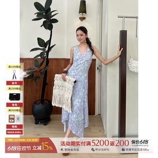 LOST IN ECHO设计师26夏季新款休闲V领收腰鱼尾无袖连衣裙 SOLSOL