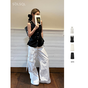 金属色纽扣装 缎面修身 饰马甲雪纺中长裙SOLSOL买手店 设计师 ODTD