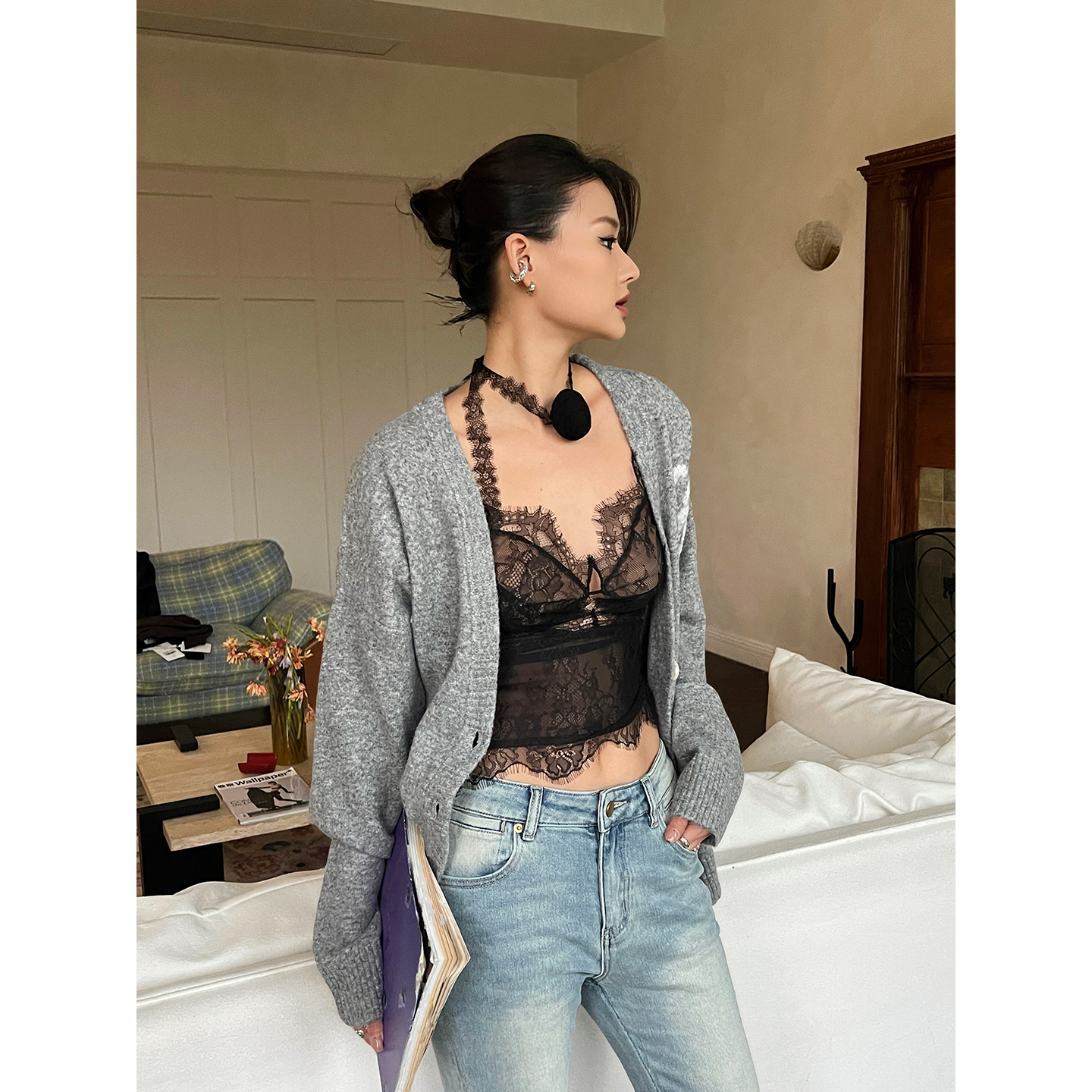 CNLEEWEI秋冬假两件蕾丝吊带上衣