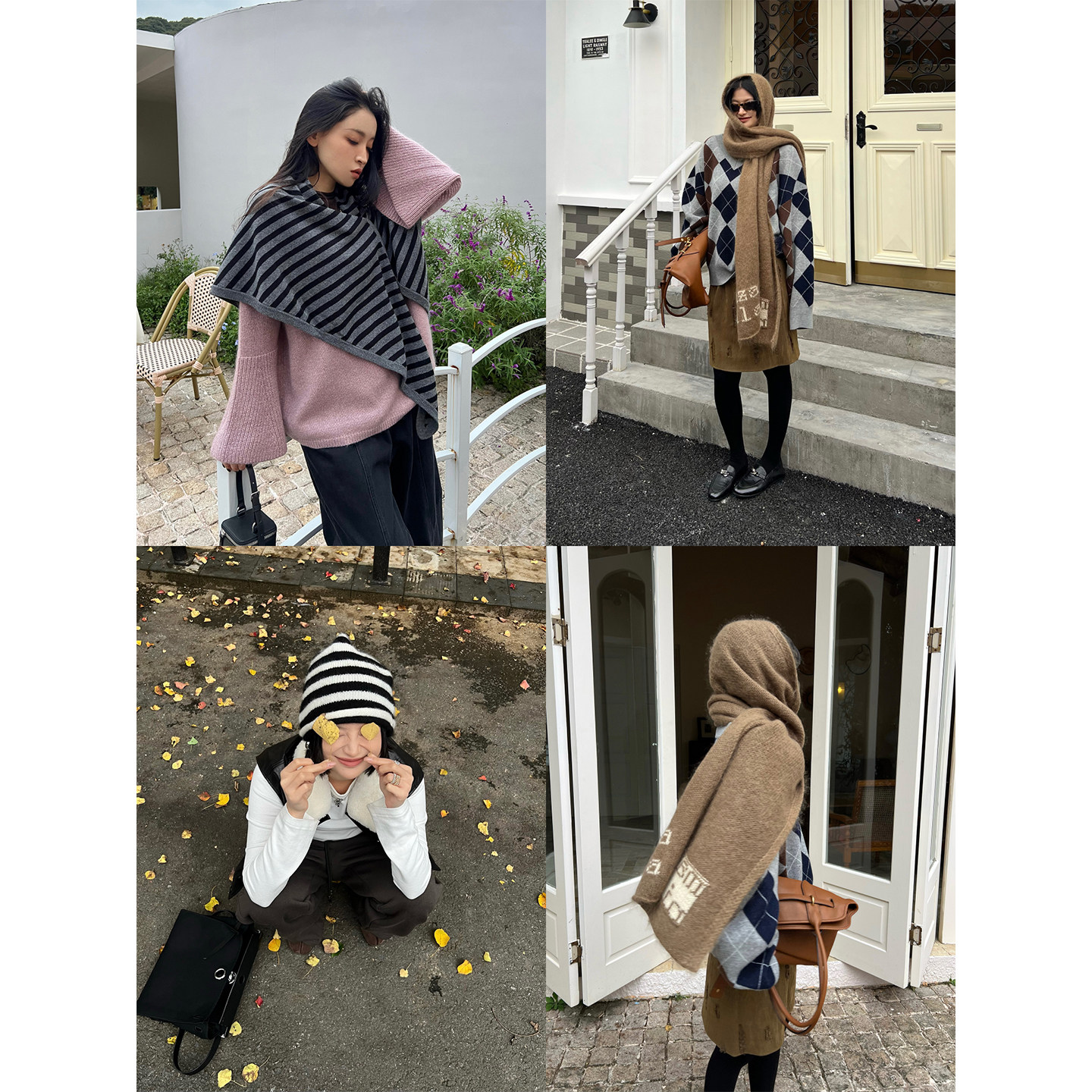 MANZANILLA 设计师25秋冬新款马海毛字母围巾/三角巾/帽子SOLSOL