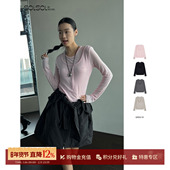 T恤 OPEN SOLSOL 25秋冬新品 假两件圆领纽扣长袖 设计师品牌