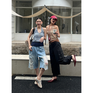 MANZANILLA设计师26夏季新款休闲条纹肌理针织挂脖背心 SOLSOL