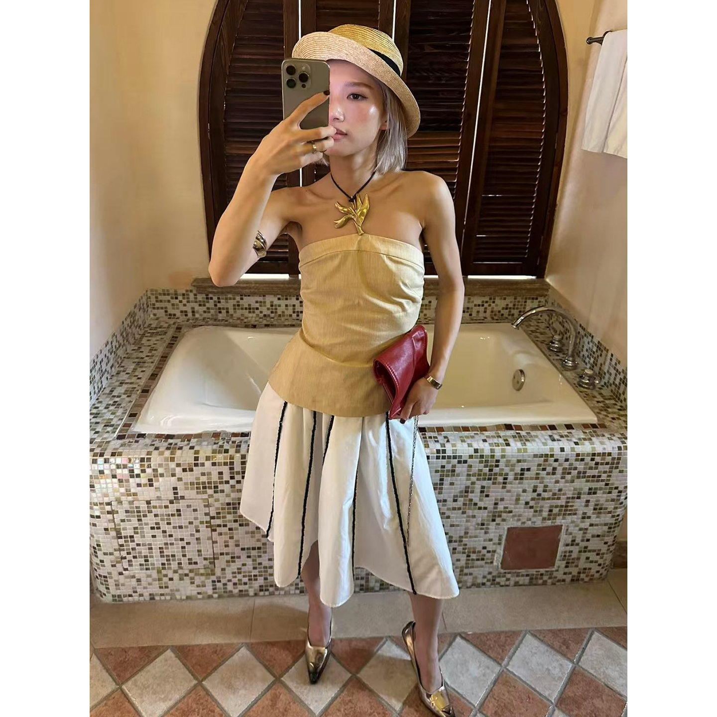 JACQUESWEI金属装饰亚麻抹胸上衣