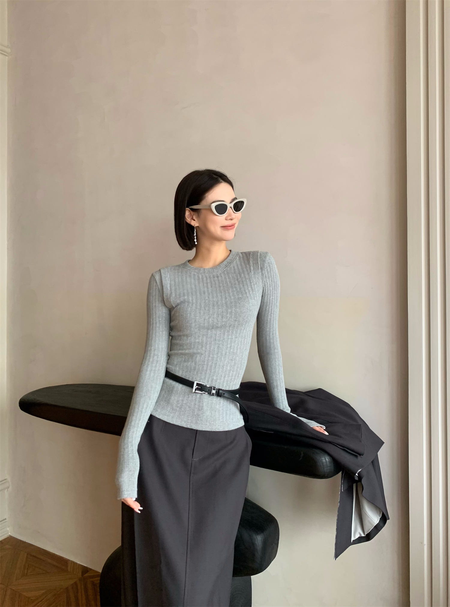 YOEYYOU通勤常规长袖假两件T恤