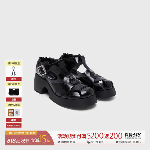 LOSTINECHO抽褶厚底罗马凉鞋