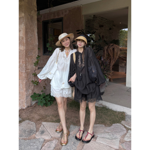 短裤 25春夏镂空蕾丝苎麻V领衬衫 SOLSOL ODTDxMAKEIF联名款