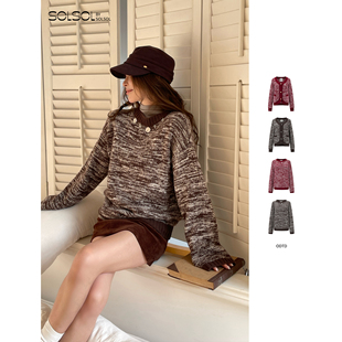 套头上衣SOLSOL 彩点粗花五金坠饰圆领针织开衫 ODTD 25秋冬新款