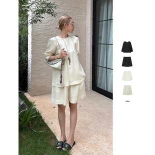 松紧腰短裤 肌理醋酸圆领开衩上衣 SOLSOL买手店 25早秋新品 IMMI