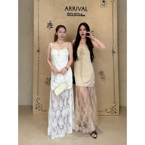 ODTD蕾丝假两件吊带连衣裙
