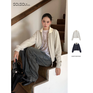 25秋冬新品 SHORT SENTENCE 设计师品牌 SOLSOL 针织翻领运动开衫