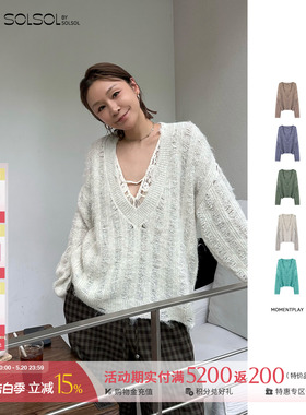 MOMENTPLAY 设计师 25秋冬新品 深v马海毛oversize套头毛衣SOLSOL