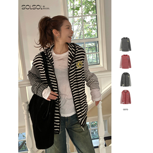 马年绣标条纹撞色连帽开衫 25秋冬新款 T恤SOLSOL 设计师品牌 ODTD