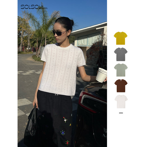 IMMI羊绒镂空提花短袖上衣