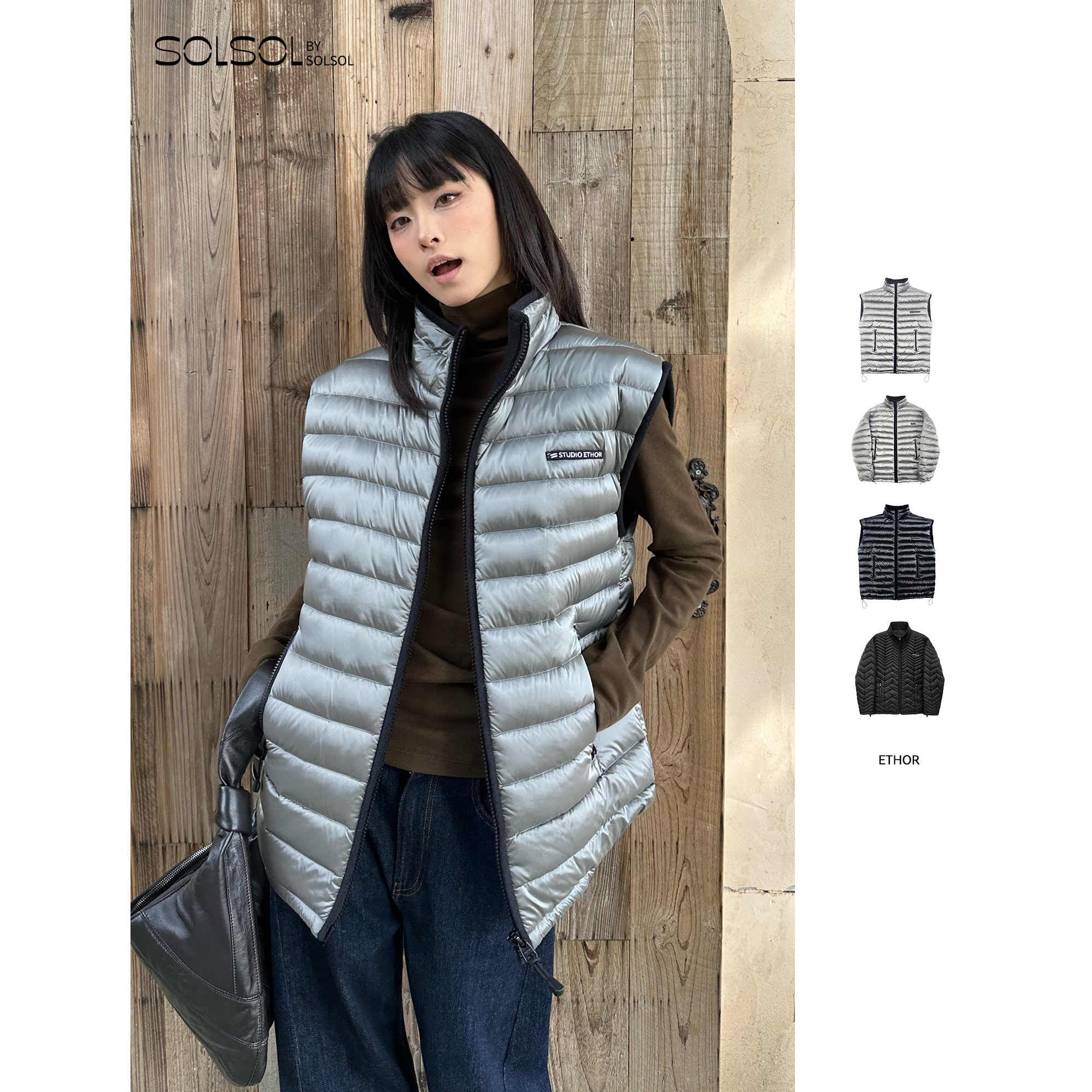 ETHOR休闲保暖绗缝羽绒外套马甲