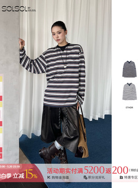 ETHOR 设计师品牌25秋冬新品休闲条纹刺绣T恤上衣SOLSOL买手店