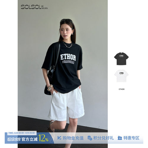 ETHORLogo印花烫钻纯棉短袖T恤