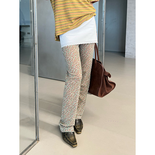 OIIORIRI复古碎花网纱直筒裤