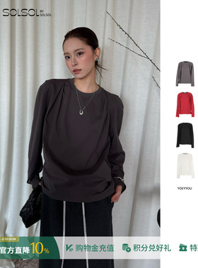 YOEYYOU 设计师品牌26春夏新品纯色打褶长袖T恤 SOLSOL买手店