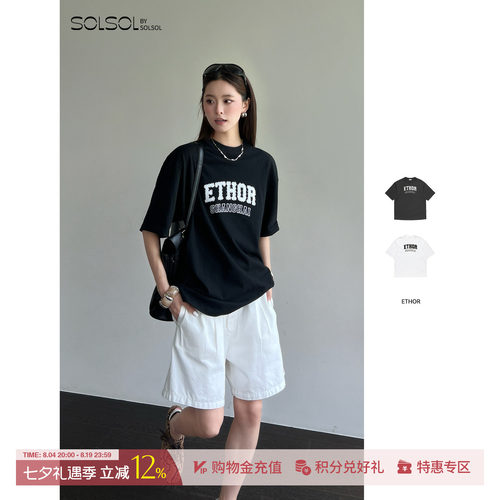 ETHORLogo印花烫钻纯棉短袖T恤
