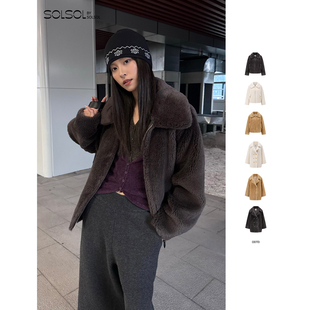 夹克皮毛一体外套SOLSOL 美利奴羊毛茧形双排扣 ODTD 25秋冬新品