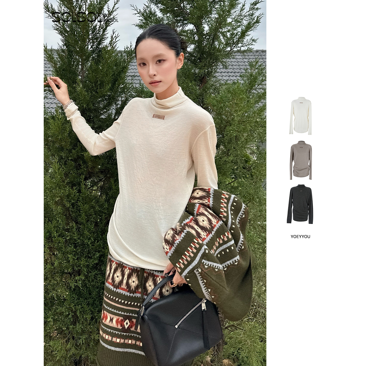 YOEYYOU休闲羊毛极简堆量上衣女