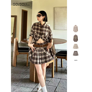 百褶半裙 彩色和平鸽宽松男友风棉格子衬衫 SOLSOL 25早秋 ODTD