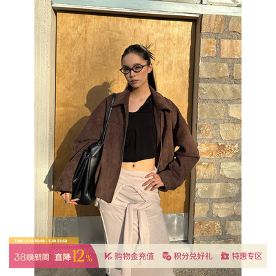 ETHOR休闲绒面翻领夹克外套短裙