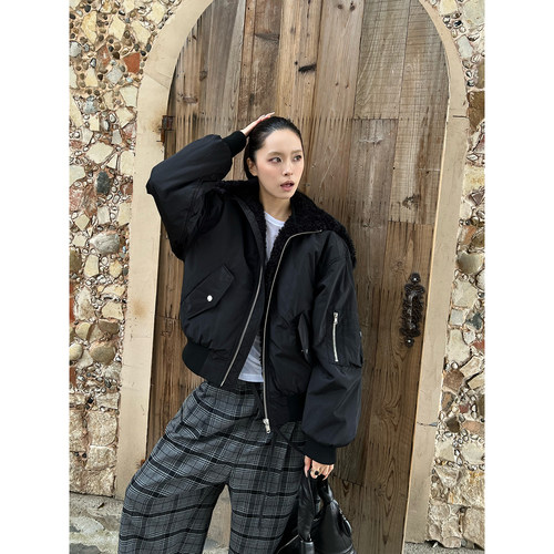 ETHOR休闲毛领飞行员夹克外套女