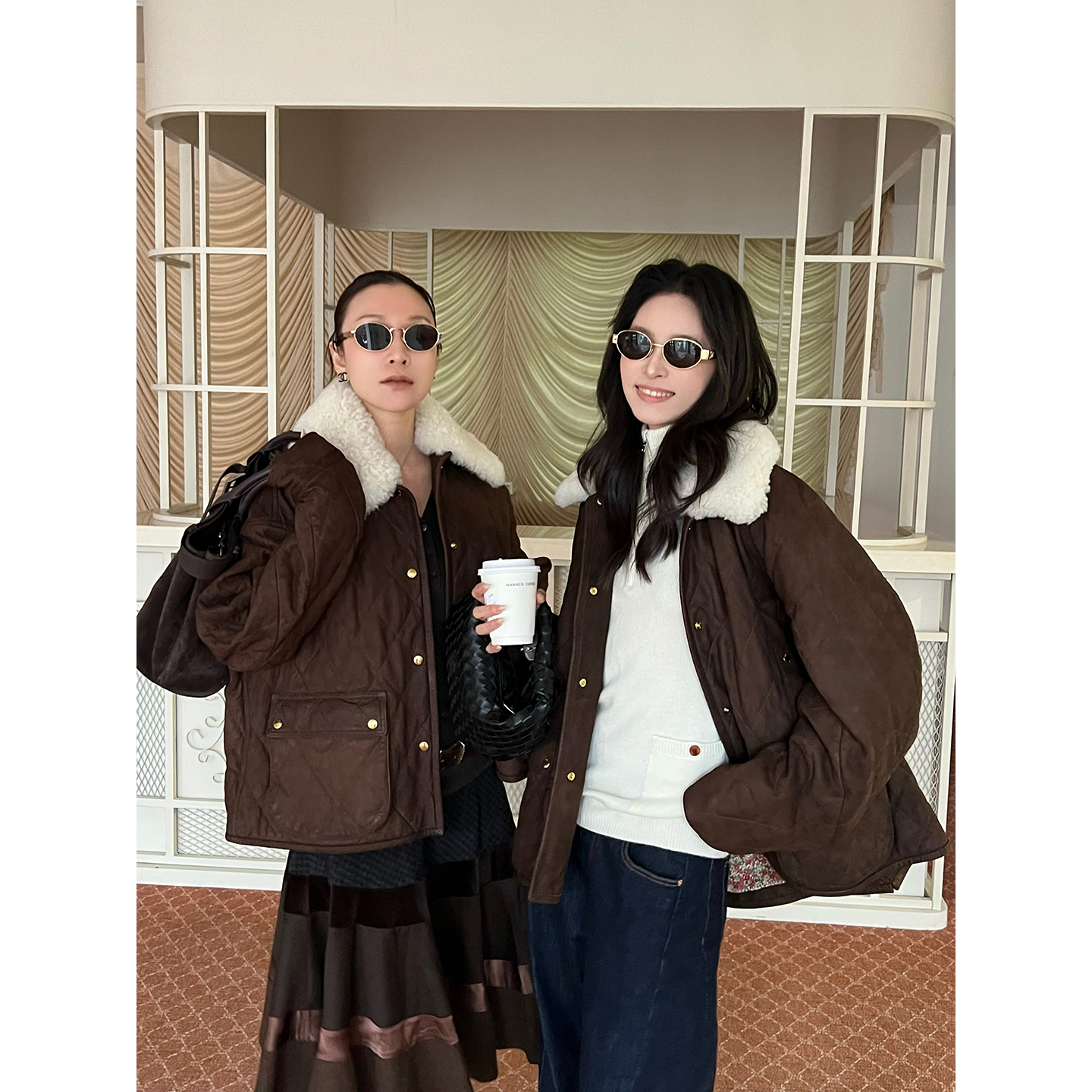 IMMI 25秋冬新品抛蜡羊皮绗棉碎花毛领/猎装夹克外套/马甲SOLSOL