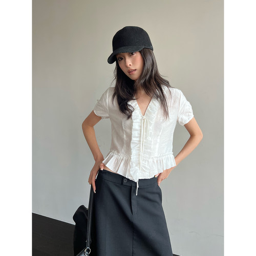 LOWCLASSICLC毛边荷叶边短罩衫